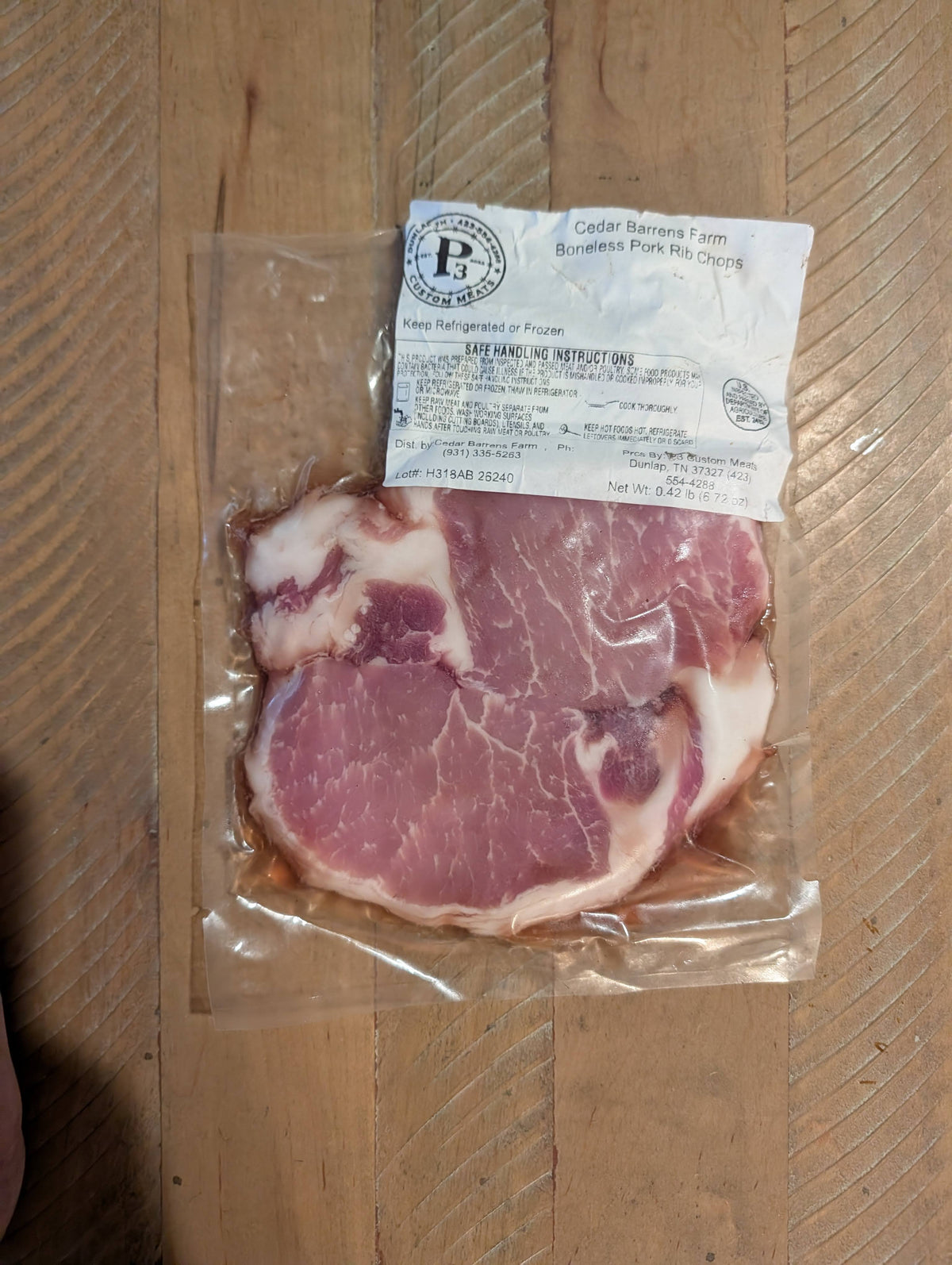Thin Cut Boneless "Breakfast" Ribeye Pork Chop - 2/pk -